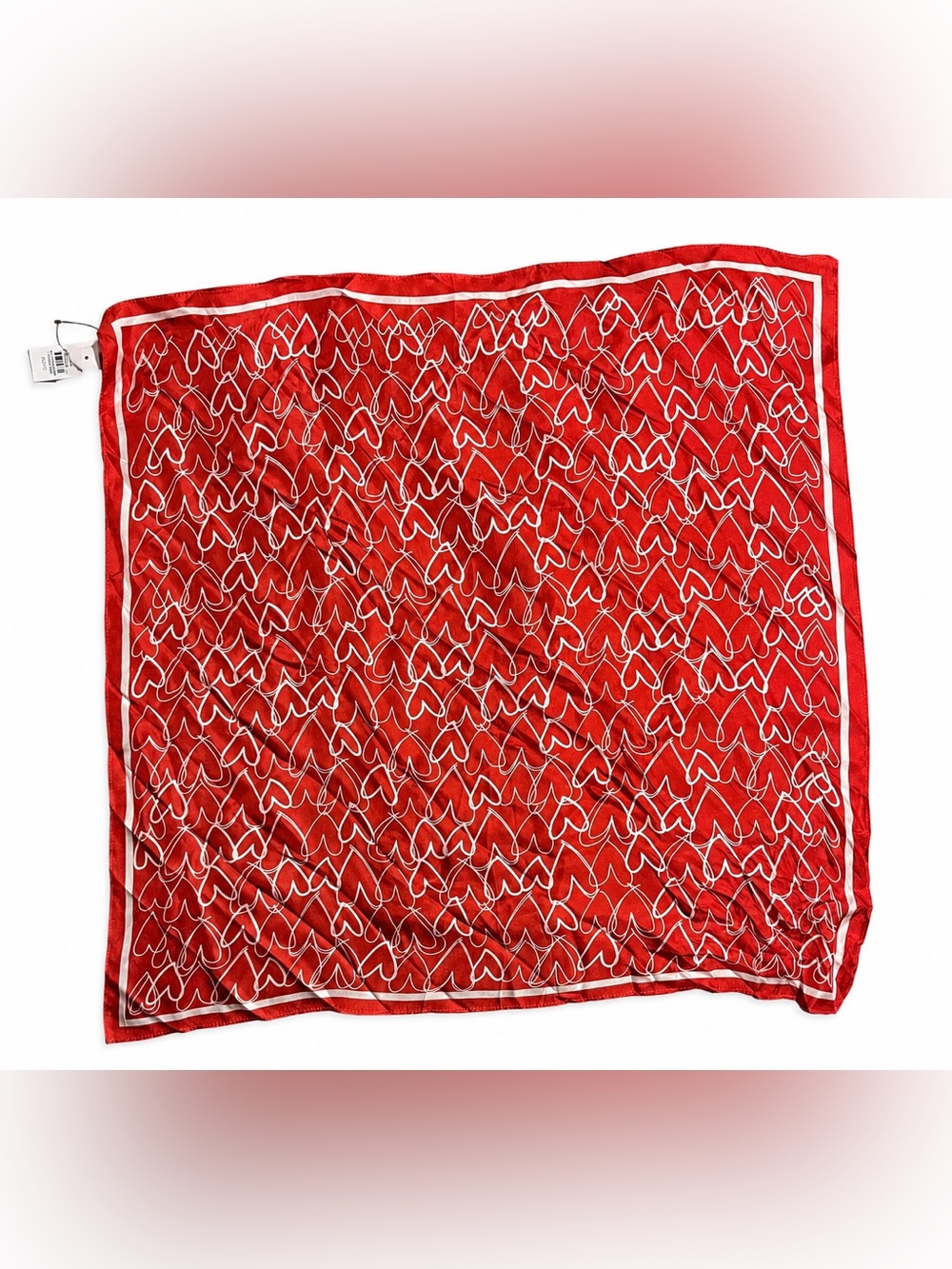 Loft 100% Silk Red Heart Pattern Square Bandana | One Size